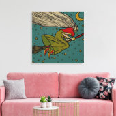  Halloween, boze heks die op Broomstick vliegt Canvas Afdruk (Insitu (Woonkamer))