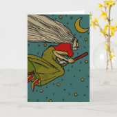  Halloween, boze heks die op Broomstick vliegt Kaart (Gele Bloem)