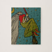  Halloween, boze heks die op Broomstick vliegt Legpuzzel (Verticaal)