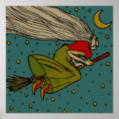 Halloween, boze heks die op Broomstick vliegt Poster (Voorkant)