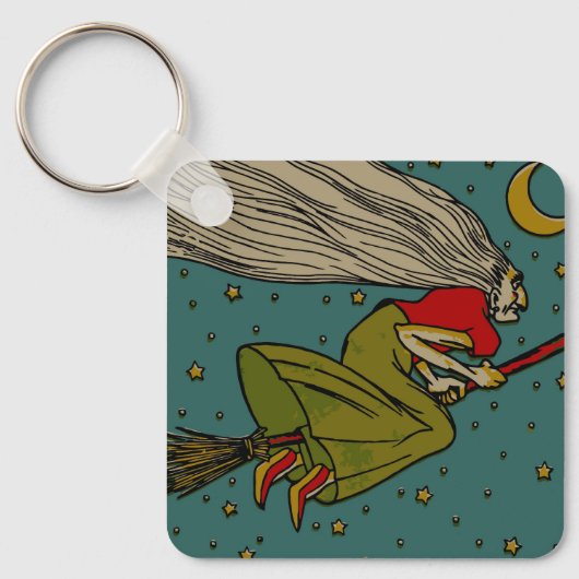  Halloween, boze heks die op Broomstick vliegt Sleutelhanger (Voorkant)
