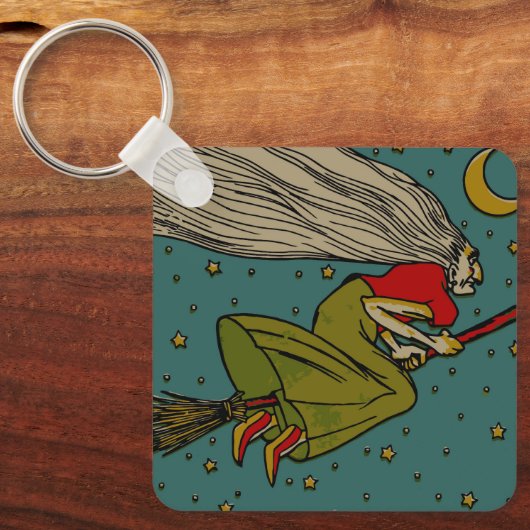  Halloween, boze heks die op Broomstick vliegt Sleutelhanger (Voorkant)
