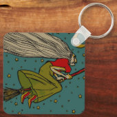  Halloween, boze heks die op Broomstick vliegt Sleutelhanger (Achterkant)