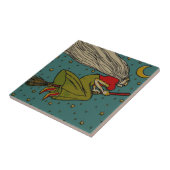 Halloween, boze heks die op Broomstick vliegt Tegeltje (Zijkant)