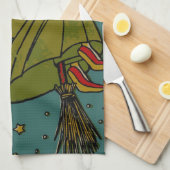  Halloween, boze heks die op Broomstick vliegt Theedoek (Quarter Fold)