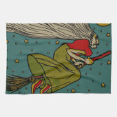  Halloween, boze heks die op Broomstick vliegt Theedoek (Horizontaal)
