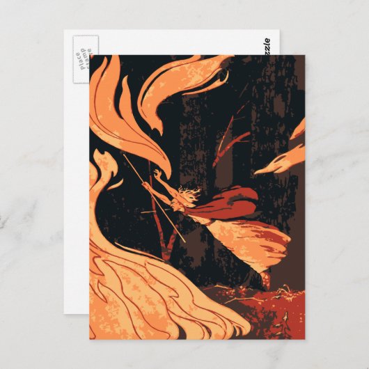  Halloween, boze heks with Fire in Forest Briefkaart (Voorkant / Achterkant)