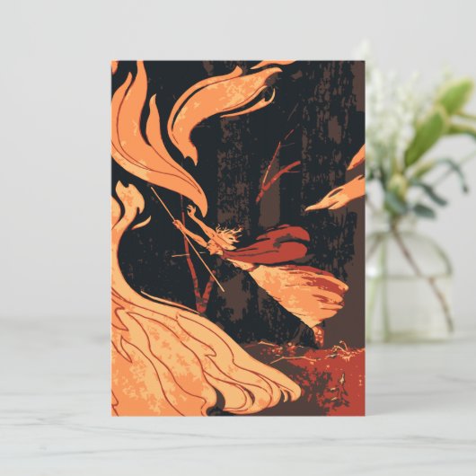 Halloween, boze heks with Fire in Forest Kaart (Staand voorkant)