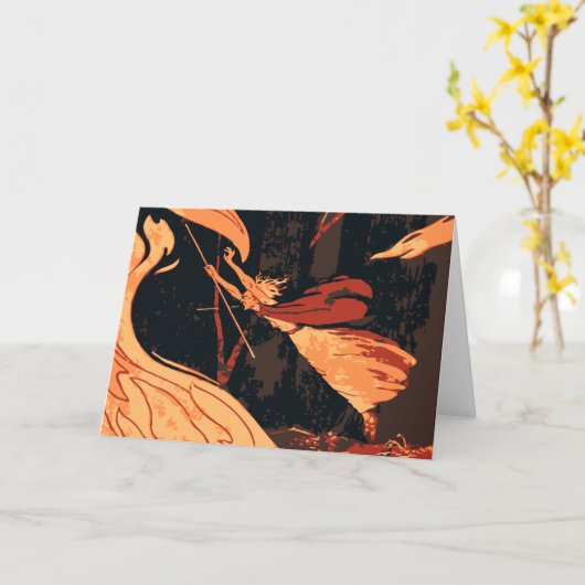 Halloween, boze heks with Fire in Forest Kaart (Gele Bloem)