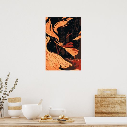  Halloween, boze heks with Fire in Forest Poster (Keuken)