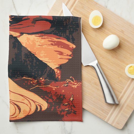  Halloween, boze heks with Fire in Forest Theedoek (Quarter Fold)