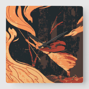  Halloween, boze heks with Fire in Forest Vierkante Klok