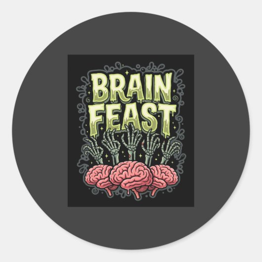 Halloween Brain Feest Zombie Handen Vector Ontwerp Ronde Sticker (Voorkant)
