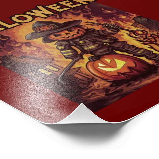 Halloween, brandweerman, trick or treat? foto afdruk (Hoek)