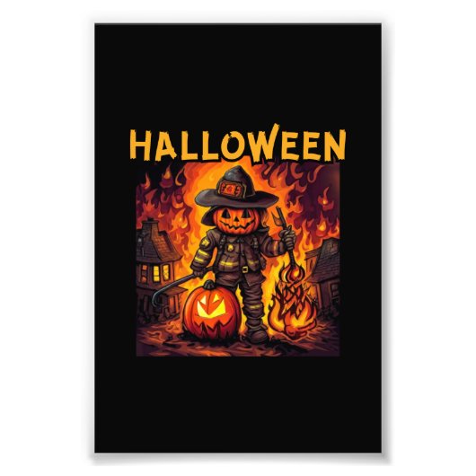 Halloween, brandweerman, trick or treat? foto afdruk (Voorkant)