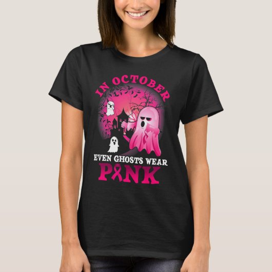 halloween breast cancer pink ghost T-Shirt (Voorkant)