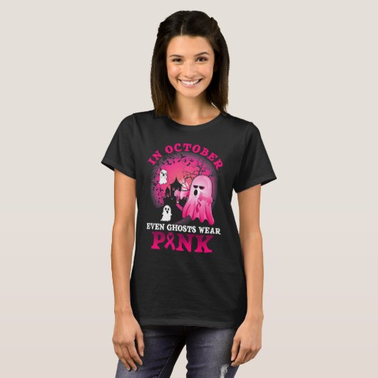 halloween breast cancer pink ghost T-Shirt (Voorkant volledig)