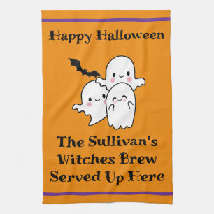 Halloween Brew Fun Ghost Bat Witch Sinaasappel Theedoek