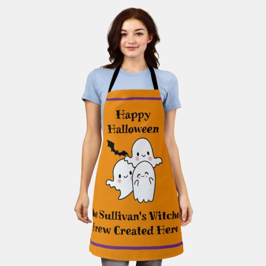 Halloween Brew Personaliseer Fun Ghost Bat Sinaasa Schort (Gedragen)