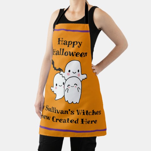 Halloween Brew Personaliseer Fun Ghost Bat Sinaasa Schort (Insitu)