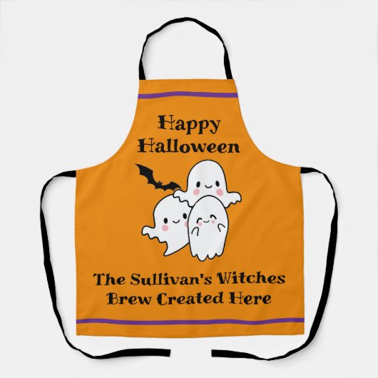 Halloween Brew Personaliseer Fun Ghost Bat Sinaasa Schort (Voorkant)