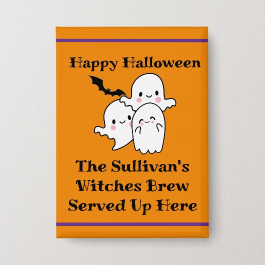 Halloween Brew Personaliseer Ghost Bat Sinaasappel Button (Voorkant)