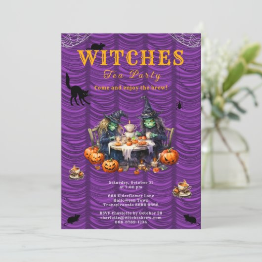 Halloween Brew Witches Tea Uitnodiging (Staand voorkant)