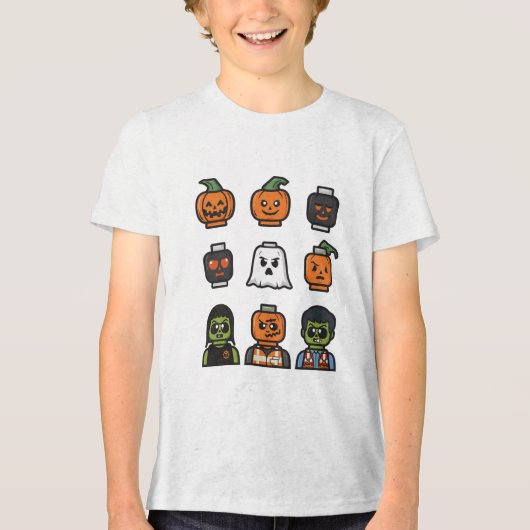 Halloween Brick Head Monster T-shirt voor kinderen (Voorkant)