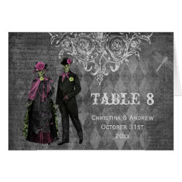 Halloween Bride and Groom Wedding Table Number Car