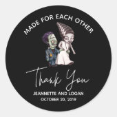 Halloween Bride Frankenstein Wedding Bedankt Ronde Sticker (Voorkant)