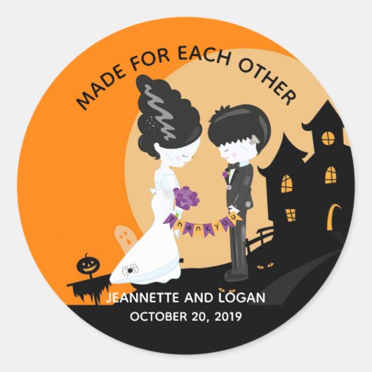Halloween Bride Frankenstein Wedding Thank you Cl Ronde Sticker (Voorkant)