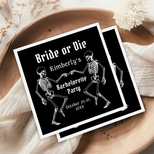 Halloween Bride or Die Skeleton Bachelorette Party Servet