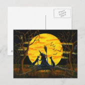 Halloween, briefkaart, heks, zwart, katten, vleerm briefkaart (Voorkant / Achterkant)