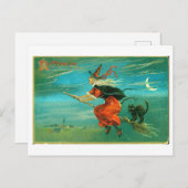  Halloween Briefkaart met heks en zwarte kat (Voorkant / Achterkant)