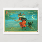  Halloween Briefkaart met heks en zwarte kat (Voorkant)