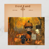 Halloween Briefkaart met kleine jongen en pompoene (Voorkant / Achterkant)