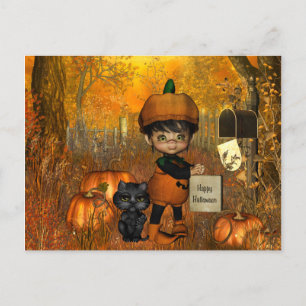 Halloween Briefkaart met kleine jongen en pompoene