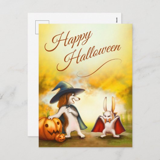 Halloween Briefkaart met leuke dieren (Voorkant / Achterkant)