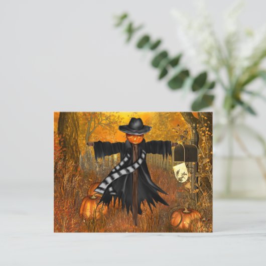 Halloween Briefkaart met Scary Scarecrow (Staand voorkant)