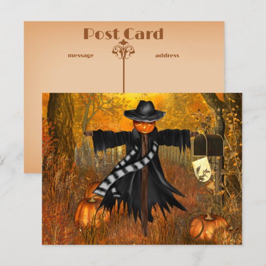 Halloween Briefkaart met Scary Scarecrow (Voorkant / Achterkant)