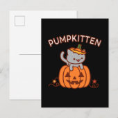 Halloween Briefkaart: PUMPKITTEN Cat Aankondigingskaart (Voorkant / Achterkant)