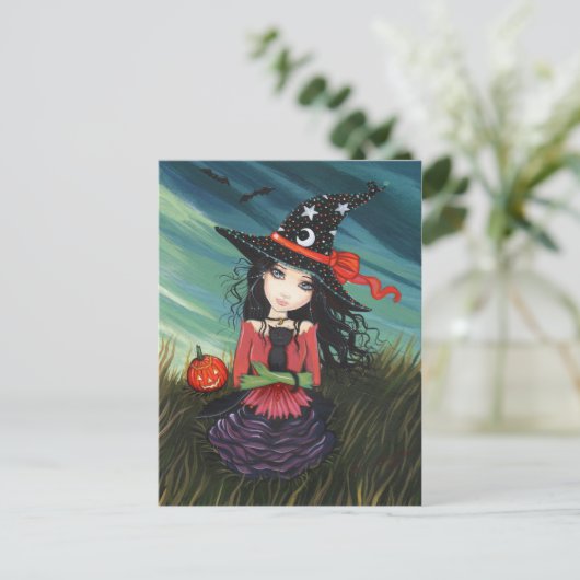 Halloween Briefkaart Witch Black Cat (Staand voorkant)