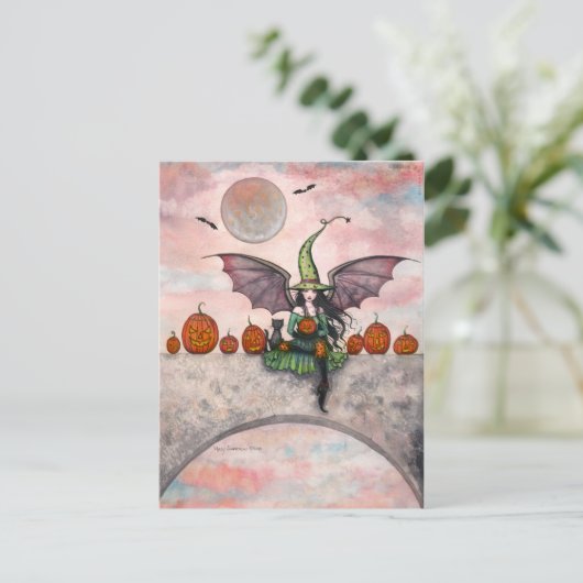 Halloween Briefkaart Witch Cat Pumpkins (Staand voorkant)