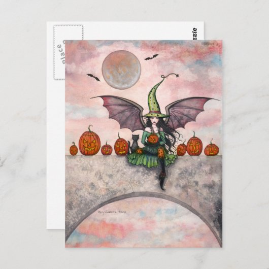 Halloween Briefkaart Witch Cat Pumpkins (Voorkant / Achterkant)