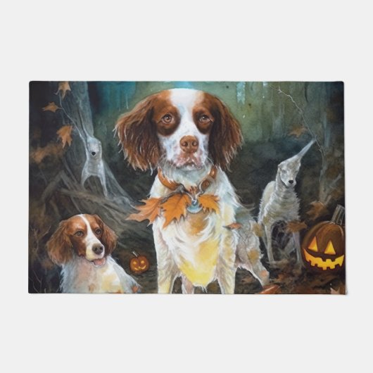 Halloween Brittany Spaniel met pompoenen eng Deurmat (Voorkant)
