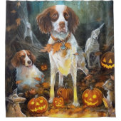 Halloween Brittany Spaniel met pompoenen eng Douchegordijn (Voorkant)