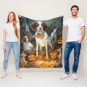 Halloween Brittany Spaniel met pompoenen eng Fleece Deken