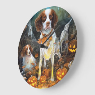 Halloween Brittany Spaniel met pompoenen eng Grote Klok