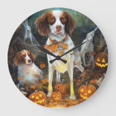 Halloween Brittany Spaniel met pompoenen eng Grote Klok (Voorkant)