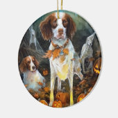 Halloween Brittany Spaniel met pompoenen eng Keramisch Ornament (Links)